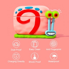Viwind Cute Case Cover Compatible with AirPods 2nd & 1st with Carabiner Keychain Hook,Funny Unique 3D Soft Silicone Shockproof Protective Skin Case Cover for Airpod 1st 2nd Case-Snail