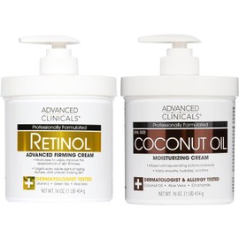 Advanced Clinicals- Loción corporal con retinol y crema con aceite de coco, juego de 2 piezas Loción facial y crema corporal humectantes Piel arrugada