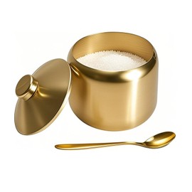 hiwafifi 15oz Sugar Bowl with Lid And Spoon, Stainless Steel Sugar Creamer Container, Round Sugar Jar, Durable Sugar Pot for Coffee Bar Accessories, Coffee Bar Decor, Home and Kitchen Storage, Gold