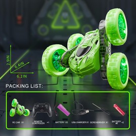 YouCute Remote control cars for Kids Age 4 5 6 7 8 9 10+ Year Old Boys Girls RC Stunt Car Toys Birthday (Green)