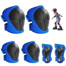 mizikuu Knieschoner Kinder, 6 in 1 Skate Protektoren Set mit Knieschoner Ellenbogenschoner Handgelenkschoner Kinder Inliner Schoner Set 3-8 Jahre alte Kleinkinder für Skateboard Radfahren, Blau