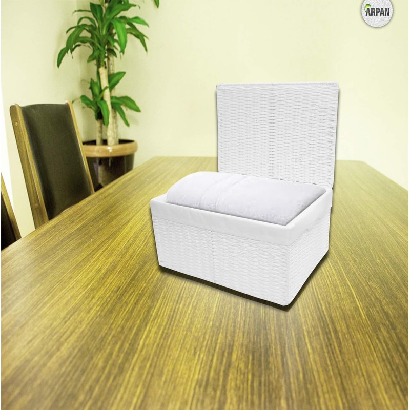 Arpan White Paper Rope Storage Basket Box With Lid &