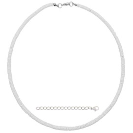 FROG SAC 14" White Puka Shell Necklace, Beaded Seashell Necklaces for Women and Men with Small Round Clam Chip Beads, Hawaiian Summer Beach Surfer Pooka VSCO Jewelry Chokers