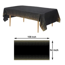 Black and Gold Table Cloths for Parties, 4 Pack Disposable Party Table Cloths 54"x108" Gold Dot Plastic Tablecloths Suitable for Rectangular Tables for Graduation Birthday and Cocktail Party