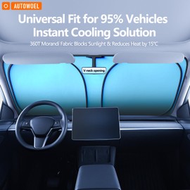 AUTOWOEL Car Sun Shade for Windshield - Foldable Sunshade with UV Protection | Heat Resistant & Anti-Wrinkle Design | Universal Fit for 95% Vehicles (Morandi Blue)​ (Medium)
