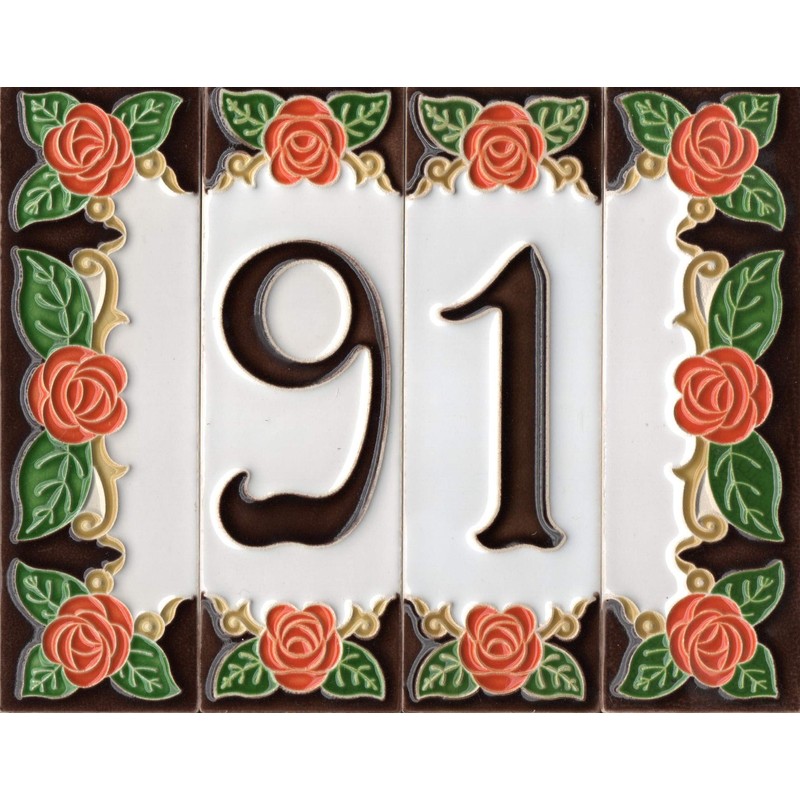 House Numbers, Italian Ceramic Numbers & Letters Tiles Orange Rose
