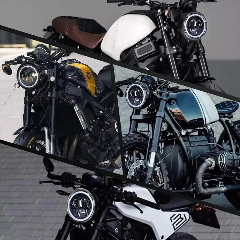 Faro Moto Universal 7 Pulgadas Led Alto Brillo Con Carcasa