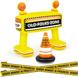 Liliful 3 Pcs Over The Hill Birthday Decorations Supplies Inflatable Age Barricade Kit Caution Tape 31.5'' Inflatable Barricade 12'' Inflatable Safety Cone 6.5ft Senior Moment in Progress Party Tape