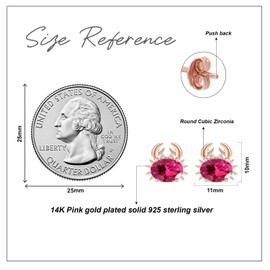 Oval & Round Cut Simulated Ruby & White Cubic Zirconia Crab Stud Earrings With Push Back Jewelry For Women In 14k Rose Gold Plated Sterling Silver