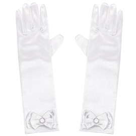 PENTA ANGEL Stain Long Bows Princess Dress Up Gloves for Little Boys Girls Party Costume (White, Long)
