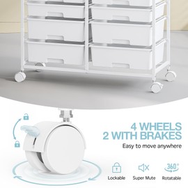 Rolling Storage Cart with 12 Drawers, Wooden Tabletop Utility Cart for Craft Storage, Art Supply Storage & Home Office Organization, Teacher Cart with Wheels for Classroom, School (White)