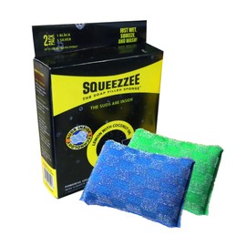 Squeezzee Soap Filled Scrubber Sponges 2-Pack - Non Scratch Scrubbing Sponge with Built-in Dishwashing Liquid Dish Soap, Double Sided Kitchen Cleaning Scrubbers, Up to 300 Washes Per Sponge