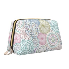 Yinzaishe Bonita bolsa organizadora de maquillaje de piel de alpaca Kawaii, grande, portátil, bolsa de aseo de viaje, impermeable, con compartimentos para mujeres y niñas, Mandala Flores Floral Boho, Una talla