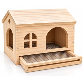 Wooden Bird House for Small Birds – Removable Bottom Net, Double Door Design, 8.66 x 6.69 x 7.09 Inch Nesting and Resting Shelter