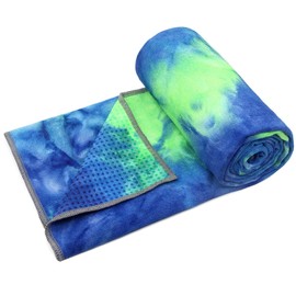 Hot Yoga Towel, Microfiber Non Slip Yoga Mat Towel, 183×63cm, with Grip Dot Sweat Absorbent Towel, Foldable Skidless, for Hot Yoga, Pilates and Fitness (Green)