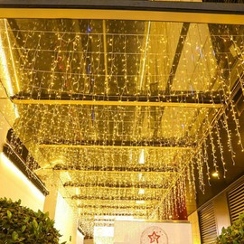 LOFTOLMEA LED Ceiling Icicle Lights, 13FT 96 LEDs 8 Modes Twinkle Christmas Hanging Fairy String Curtain Lights for Parties Mall Patio Yard Indoor Outdoor Decoration Warm White, 4M