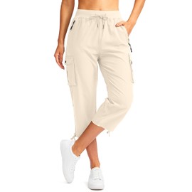 Soothfeel Women's Cargo Capris Pants with 6 Pockets Lightweight Quick Dry Travel Hiking Summer Pants for Women Casual (Beige, XL)