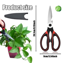 Practical Kitchen Scissors + Electroplated Cover - Stainless Steel Kitchen Scissors with Cover are Heavy-Duty Cooking Tools. Suitable for Meat, Chicken, Fish, Vegetables and Herbs, Fish