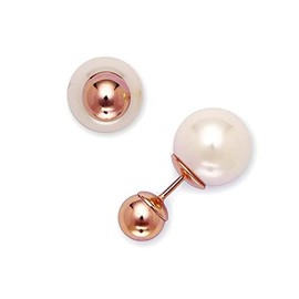 iJewelry2 Sterling Silver Rose Gold Plated 6mm Bead with 10mm White Pearl Front Back Earrings