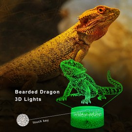 Bearded Dragon Night Light Lamp: Cool 3D Illusion Lamp with 16 LED Colors Changing & Remote Control for Boy and Girl, Perfect Bearded Dragon Tank Accessory and Gifts