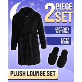 Sleep & Co Girls' Bathrobe Set - Fleece Robe with Slippers Pajama Set (Size 5-16), Size 7-8, Black