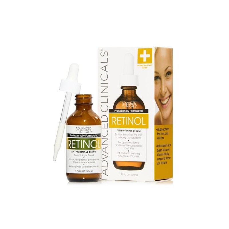 ADVANCED CLINICALS SUERO FACIAL RETINOL ANTI-ARRUGAS CON GLICERINA, ALOE VERA