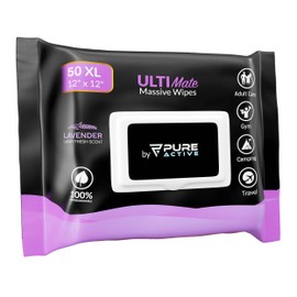 XL Body Wipes for Face and Body, No Rinse Shower Wipes, with Aloe Vera, Vitamin E, and Alcohol Free, 12x12 Lavender 50 Pack