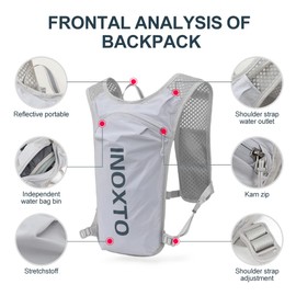 INOXTO running water bag vest backpack with1.5L water bladder hydration pack backpack suitable for running, cycling, mountain climbing, camping for men women (Light gray 1.5L water bag, standard)