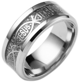 Jude Jewelers 8mm Stainless Steel Jesus Fish Style Christian Religious Wedding Band Ring (Silver, 7)