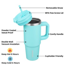 BJPKPK 30 oz Insulated Tumbler With Lid And Straw Stainless Steel Tumblers Cup With Handle For Women And Men,Turquoise