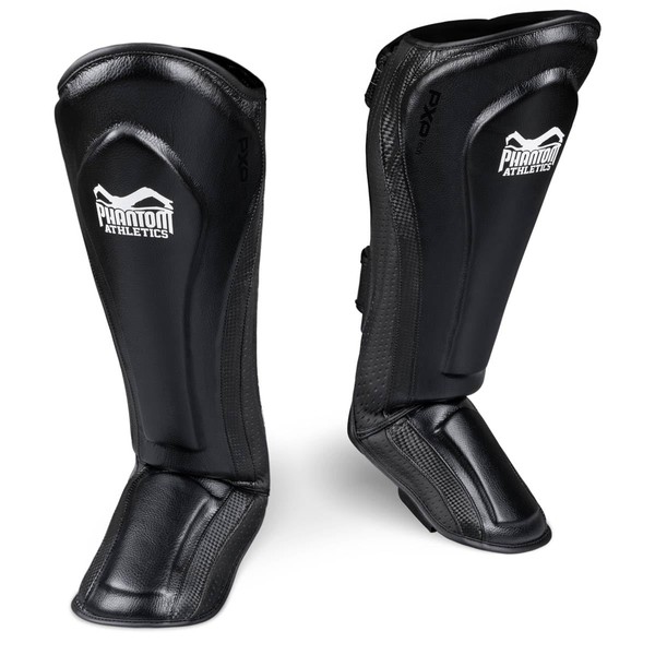 Phantom Athletics Shin Pads - Ideal Protection and Optimal Fit for Sparring Kicks - With Instep Protection - MMA, Kickboxing and Muay Thai - Men and Women (S/M, RIOT Pro - Black)