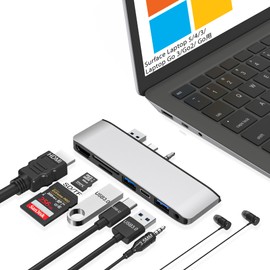 Surface Laptop 5/4/3 Hub Docking Station, Surface Laptop Accesorios (4K@30HZ HDMI +2 USB 3.0 +USB-C +SD/TF ranura para tarjeta de audio de 3.5 mm), Surface Laptop USB C Hub para Surface Laptop