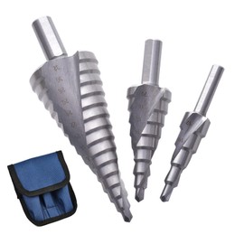 3PCS HSS Spiral Step Drill Bit Sets, 4-Flute Metal Drill Bits, 1/4" Hex Shank, Metric 4-32mm Cone Cutter, Coated for Superior Durability, Hole Cutter Cone D-rill Bit for Metal, Plastic, Steel Plate