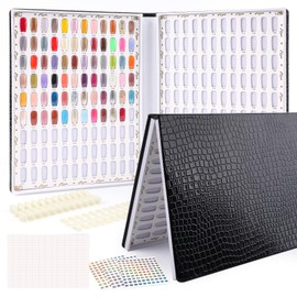 216 Colors Nail Display Chart, Nail Colors Book with 240 False Nail Tips, Professional Nail Gel Polish Organizer Color Card for Salon, Nail Swatches Book Sample Chart Tool Set (Black, 1 Pack)