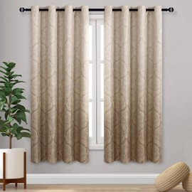 DWCN Ombre Blackout Curtains for Living Room - Thermal Insulated Block Light Energy Saving Privacy Gradient Damask Grommet Window Curtains for Bedroom, Set of 2 Panels, 52 x 63 Inch Length, Taupe