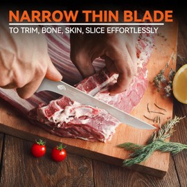 TUO Boning Knife for Meat Cutting, 6 inch Deboning & Fillet Knife with Full Tang Handle, High Carbon German Steel, for Poultry Lamb - Black Hawk Series