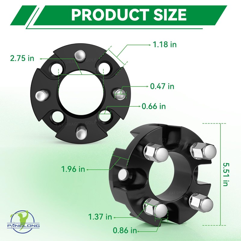 Panglong Universal Golf Cart Wheel Spacers Kit with Lug Nuts-2inch,