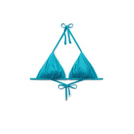 CALZEDONIA Woman's Removable Padding Triangle Swimsuit Top Shiny Satin in Light Blue, Size S