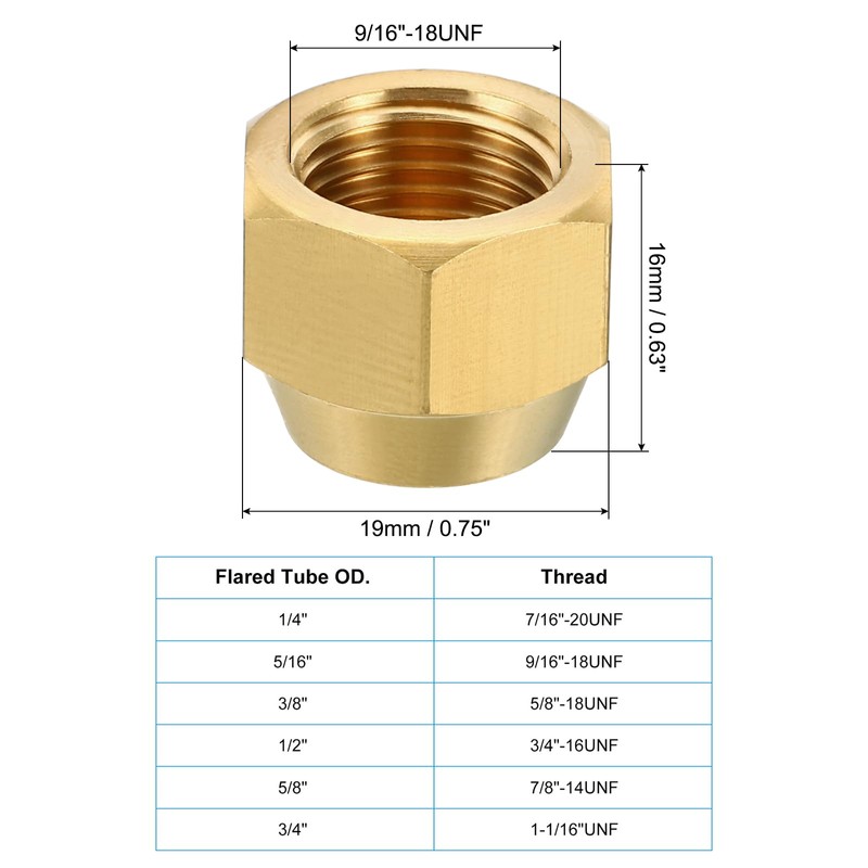 PATIKIL 5/16" Brass Flange Cap, 7/16-20UNF Thread Female 2 Pieces