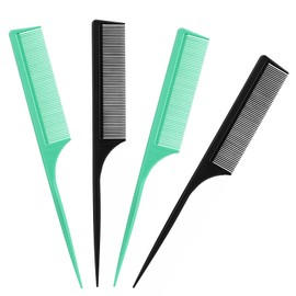 Oranllow 4Pcs Rat Tail Combs for Women - Fine Tooth Anti-Static Carbon Fiber Parting & Styling Combs (Green, Black) (Black and Green)