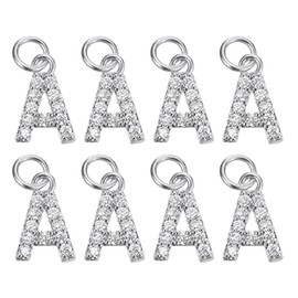 sourcing map Rhinestone Letter Charm, 8pcs 3.2mm Copper A Letter Charm Alphabet Pendants for DIY Bracelets Necklace Jewelry Making, White Gold
