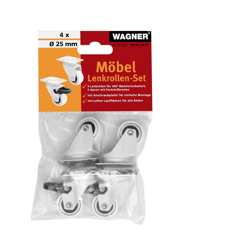 WAGNER Design 3C 02222604 Furniture Castors 4 Pieces White Soft