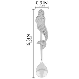 JANKOW 4 Pack Mermaid Coffee Spoons, Stainless Mermaids Coffee Spoons, Stainless Steel Mermaid Spoon for Dessert Drink Tea Ice Cream Soup (Silver)