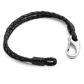 Tribal Steel Men's Black 2-Stranded Braided Bracelet - Men's 21cm Leather Bracelet with Stainless Steel Shrimp Clasp
