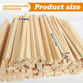 PRITOK Pack of 250 square wooden sticks: long wooden strips made of natural wood, bamboo strips square for crafts, model making, DIY carving, crafts, DIY crafts (300 x 4 x 4 mm)