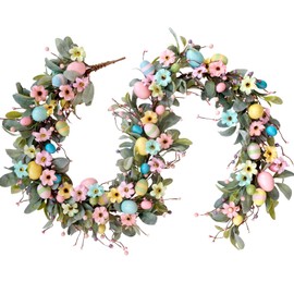 vivimemo Easter Long Vine Wreath 70 inch Spring Artificial Egg Flower Berry Long Vine Colorful Easter Decoration Holiday Celebration Indoor Outdoor Home Decoration Long Vine