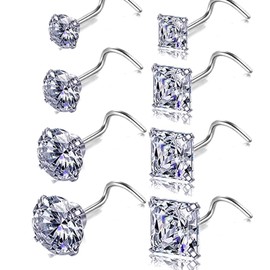 Carperton Nose Rings Studs L Nose Studs Screw Nose Rings 20g Bone Nose Studs for Women Titanium Steel, Titanium, cubic zirconia