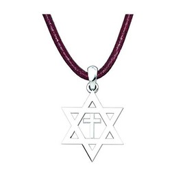 Logos Trading Post Messianic Jewelry, Star of David with Cross Sterling Silver Pendant - Men's, with 30 inch Suede Adjustable Cord