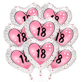 Balloons for 18th Birthday Girls, Pack of 8 Foil Balloons with 18 Happy Birthday, Decoration 18th Birthday Girls, Pink Heart Balloons as Birthday Decoration for 18 Girls