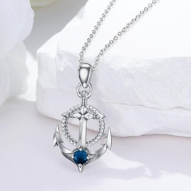 Reaii Anchor Necklace 925 Sterling Silver London Blue Topaz Anchor Necklace Topaz Pendant Necklace Anchor Jewelry Necklace Gifts for Women Mom Daughter Wife